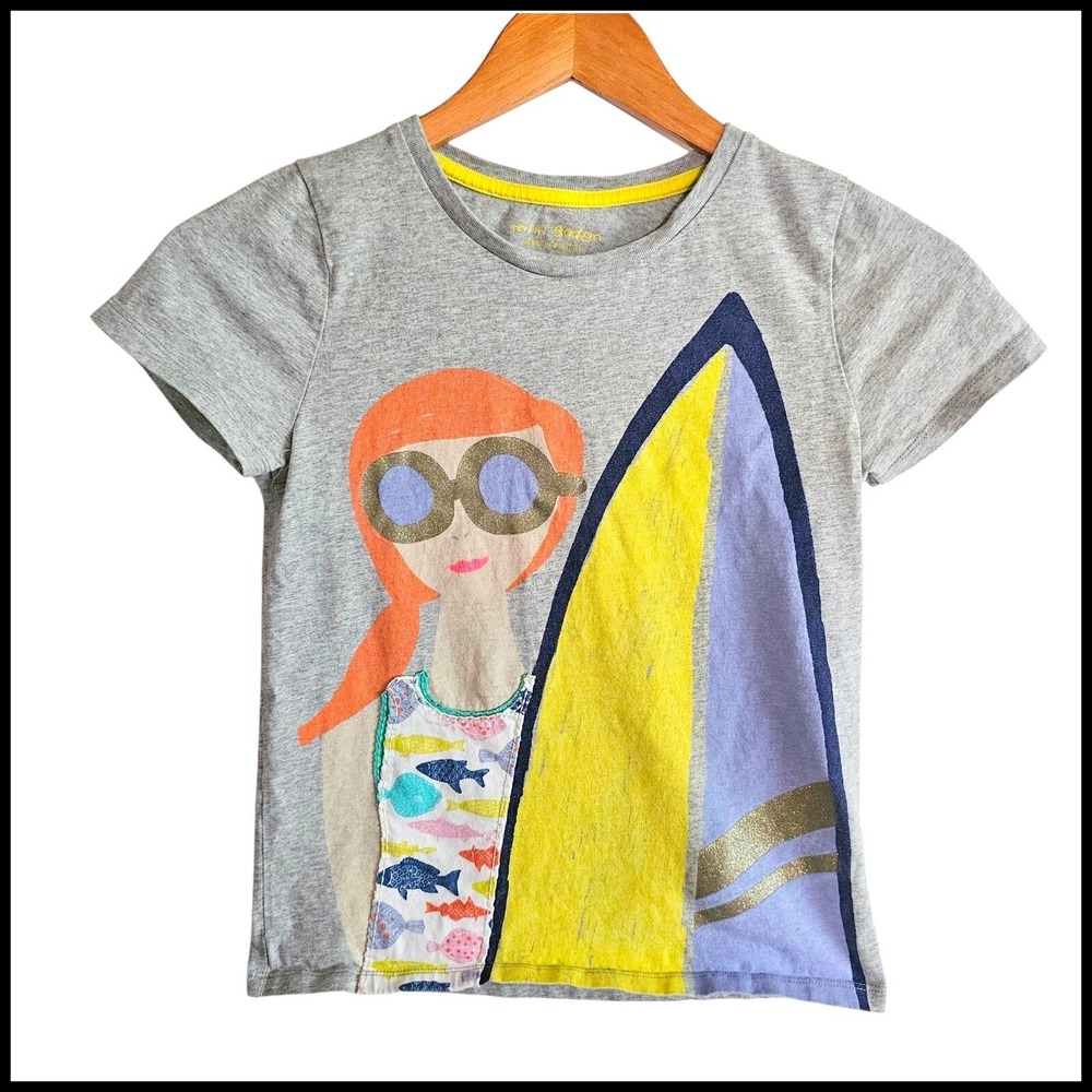 Mini Boden Graphic Tee Surfer Girl Short Sleeve Top Kids Size 9 10 Years